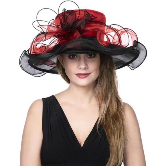 Accessories - Women's Organza Church Kentucky Derby Hat Red Black